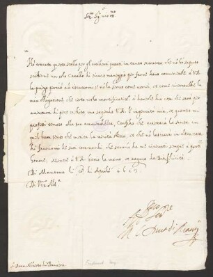 Ferdinand (1587-1626) Autographen: Brief von Herzog Ferdinand VI von Mantua an Albrecht - BSB Autogr.Cim. Ferdinand 