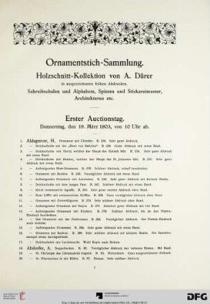 Ornamentstich-Sammlung. Holzschnitt-Kollektion von A. Dürer in ausgezeichneten frühen Abdrucken (Nr. 1-454)