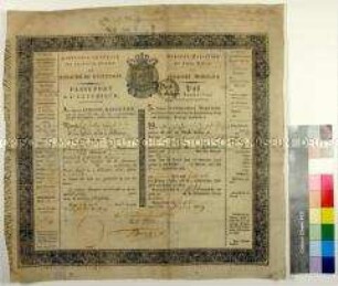 Reisepass des Königreichs Westphalen für Friedrich Wilhelm Dietze für eine Reise nach Eisenach