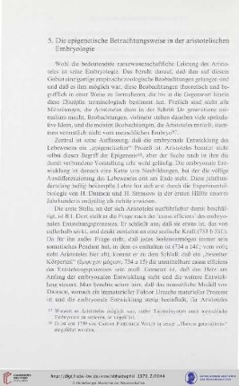 5. Die epigenetische Betrachtungsweise in der aristotelischen Embryologie