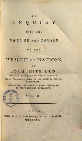 An Inquiry into the nature and causes of the wealth of nations, 4.