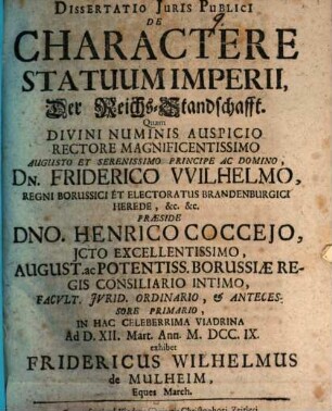 Dissertatio Iuris Publici De Charactere Statuum Imperii, Der Reichs-Standschafft