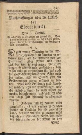 Muthmassungen über die Ursach der Electricität