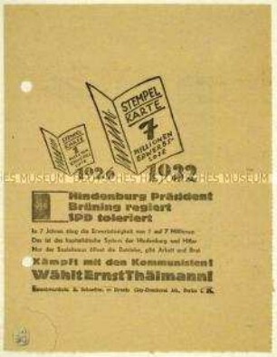 Aufruf der KPD zur Wahl von Ernst Thälmann zum Reichspräsidenten 1932