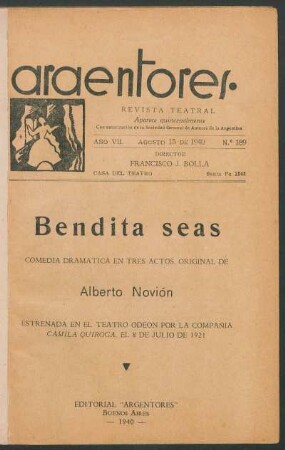 1940018900: Bendita seas : comedia dramática en tres actos