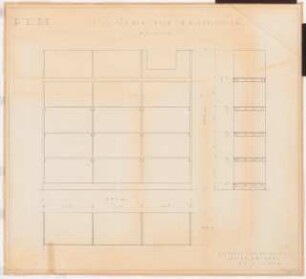 Reichsluftfahrtministerium, Berlin: Weinkeller L4: Regal für Konserven Ansicht, Schnitt, Grundriss 1:10