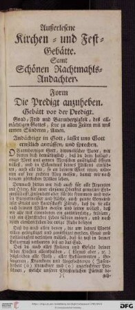 Außerlesene Kirchen= und Fest= Gebaette. Samt schoenen Nachtmahls = Andachten