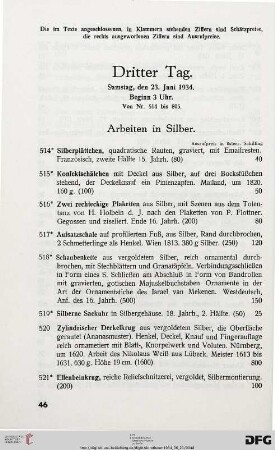 Arbeiten in Silber (Nr. 514-537)