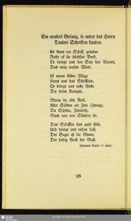 Ein uraltes Gesang, so unter des Herrn Tauleri Schriften funden