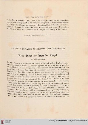 An essay towards an history and description of King Henry the Seventh's Chapel