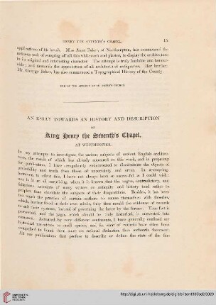An essay towards an history and description of King Henry the Seventh's Chapel