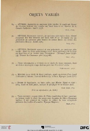 Objets variés (Nr. 69-91) mit Planche XIII-XIV