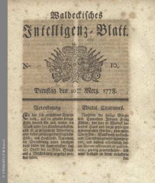 No. 10. Dienstag den 10ten Merz 1778