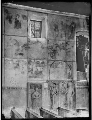 Hochhausen Evangelische Notburga-Kirche Innenansicht - Nordwand Langhaus Wandmalerei Szenen der Notburga-Legende (um 1500)