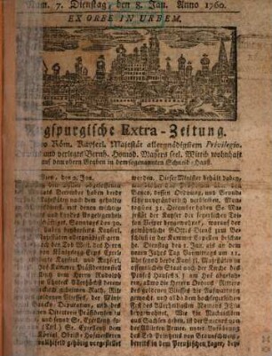 Augspurgische Ordinari-Post-Zeitung. 1760, 1 - 6