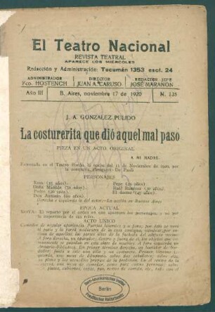 1920013500: La costurerita que dió aquel mal paso : pieza en un acto