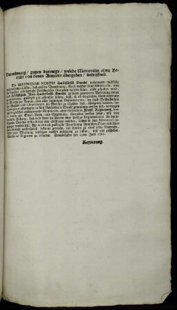 Verordnung, gegen diejenige, welche Memoralia ohne Bericht von denen Aemtern übergeben, betreffend : Zweybrücken den 23ten Julii 1761.