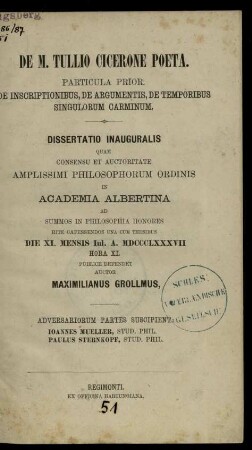 De M. Tullio Cicerone poeta, particula 1