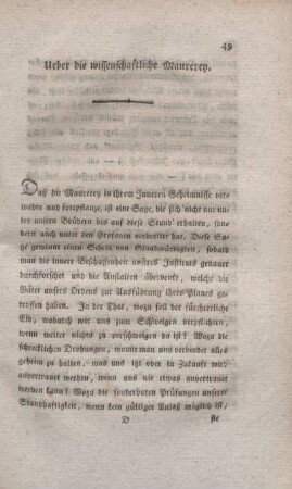 Ueber die wissenschaftliche Maurerey