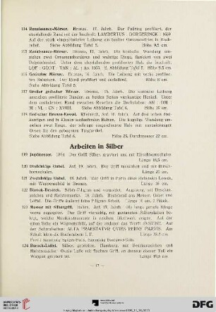 Arbeiten in Silber (Nr. 119-139)
