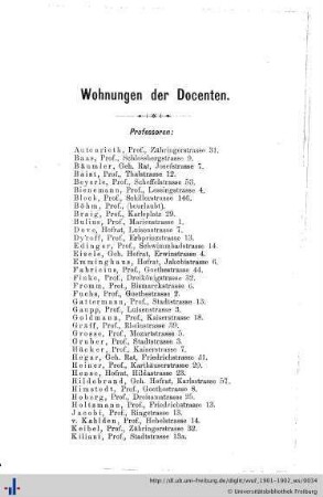Wohnungen der Docenten