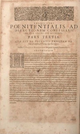 Praxis Fori Poenitentialis Ad Directionem Confessarii in Vsv Sacri Svi Mvneris. Pars Tertia.