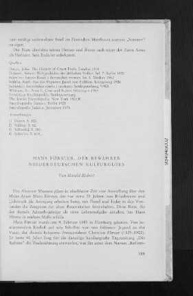 Hans Förster, der Bewahrer niederdeutschen Kulturgutes