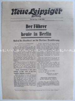 Extrablatt der "Neuen Leipziger Zeitung" zum Empfang Hitlers in Berlin nach der Kapitulation Frankreichs