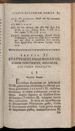 Sectio II. Status Ecclesiae Romanae; summi Pontifices, Monachi, Doctores Praecipui.