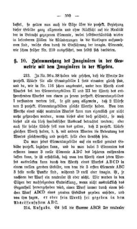 §.10. Zusammenhang des Imaginären in der Geometrie mit den Imaginären in der Algebra.