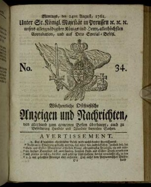 No. 34. Montags, den 24ten August, 1761.