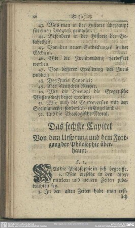 Das sechste Capitel, Von dem Ursprung und dem Fortgang der Philosophie überhaupt