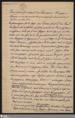 Meine Erlebnisse während der Campagne 1866 gegen Östreich : an der Hand eines Originaltagebuchs überarbeitet zu Dresden im Mai 1893. - dat. Dresden, 17.05.1893.