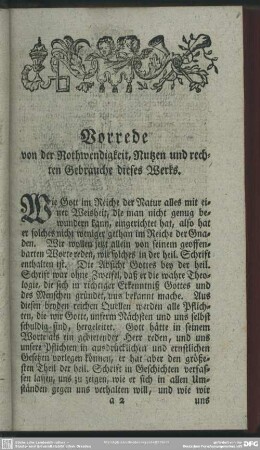 Vorrede von der Nothwendigkeit, Nutzen und rechten Gebrauche dieses Werks
