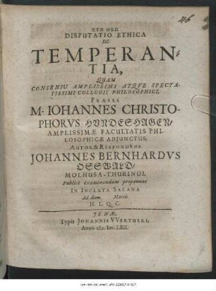 Disputatio Ethica De Temperantia
