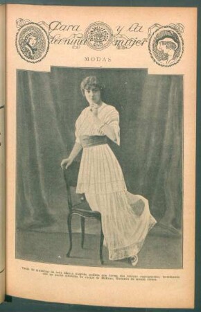 Modas - Traje de muselina de seda blanca plegada [...] - [Ilustración] : Para la niña y la mujer