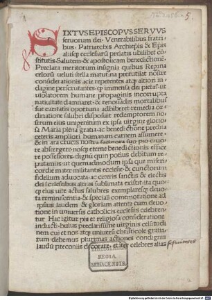 Officium de festo visitationis beatae Mariae virginis : mit Einführungsdekret von Papst Sixtus IV. Im Anhang Gebet von Papst Sixtus IV., 2. 7. 1475, und Fürbittgebete