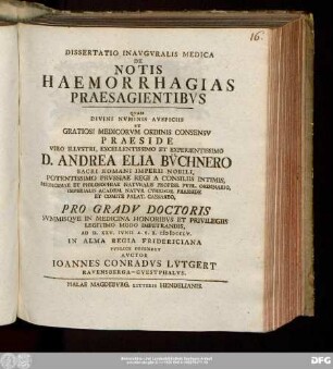 Dissertatio Inavgvralis Medica De Notis Haemorrhagias Praesagientibvs