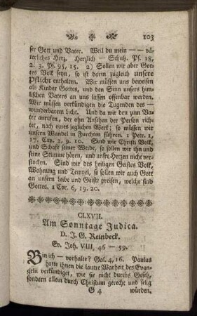 CLXVII. Am Sonntage Judica. Ev. Joh.VIII, 46-59.