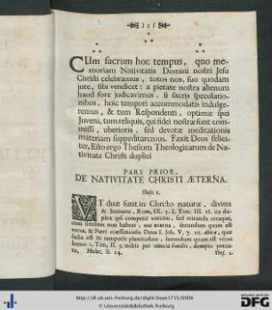 Pars Prior. De Nativitate Christi Aeterna.