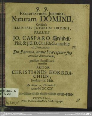 Exercitatione iuridica, naturam domini
