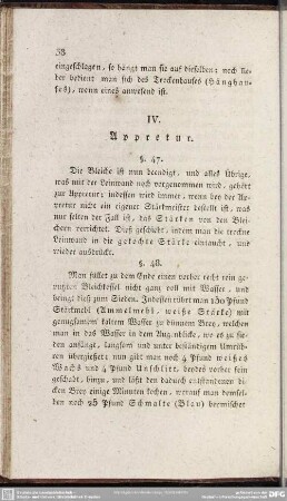 IV. Appretur