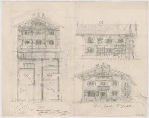 Thiersch, August ; Kiefersfelden (Bayern); Wohnhaus Schulz - Grundriss, Ansichten