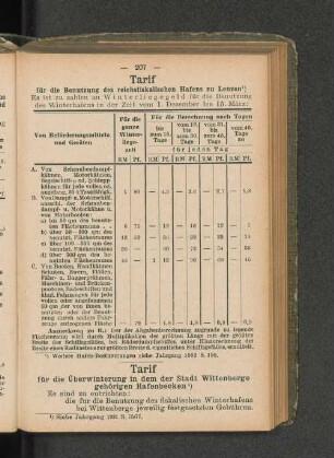 Tarif für die Benutzung des reichsfiskalischen Hafens zu Lenzen 1)