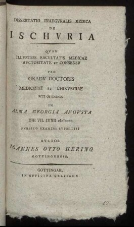 Dissertatio Inauguralis Medica De Ischuria