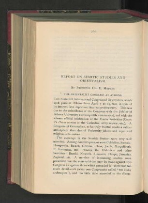 Report on Semitic Studies and Orientalism.