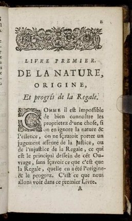Livre Premier. De La Nature, Origine, Et progrés de la Regale.