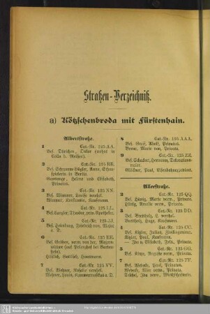 Straßen-Verzeichniß