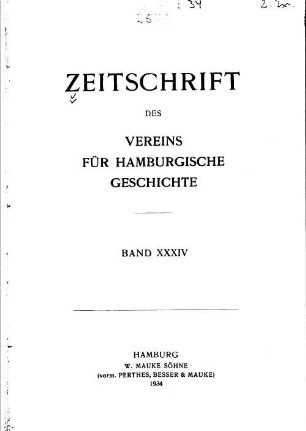 34.1934: Zeitschrift des Vereins für Hamburgische Geschichte