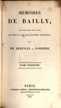 Mémoires de Bailly, Tome Troisième